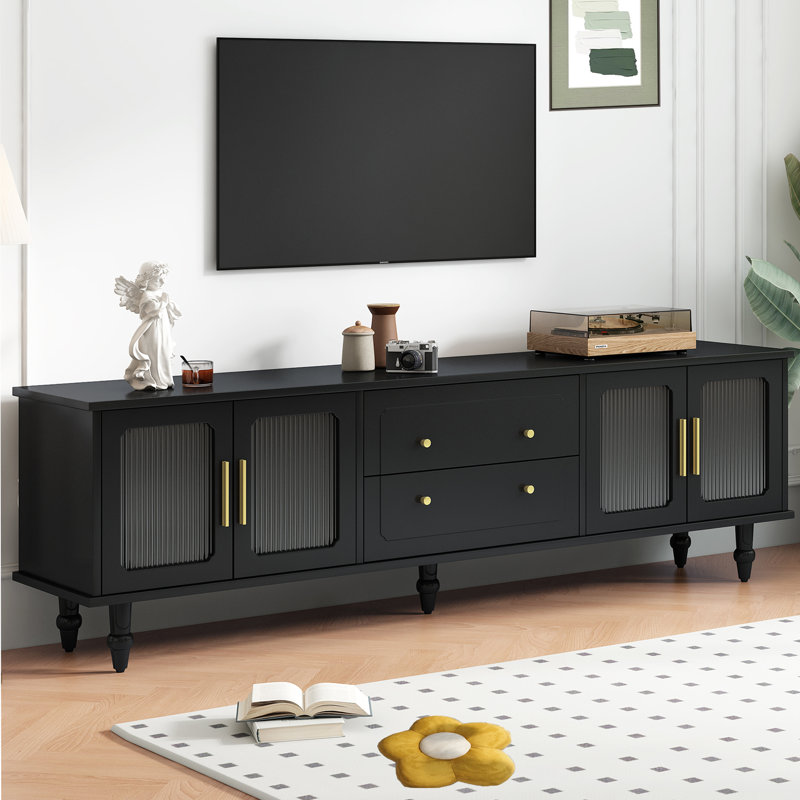 House of Hampton Practical Retro TV Stand With Fluted Glass Doors For Tvs Up To 78 With Drawers And Cabinets Wayfair TV Stands Entertainment